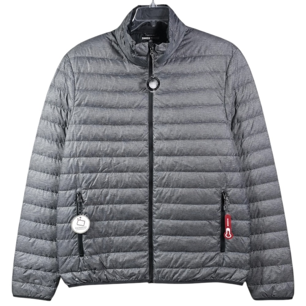 Swiss Tech Mens Packable Puffer Jacket Grey Heather Size L